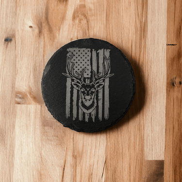 Deer on American Flag Slate Coaster - Coaster for Hunting Lovers - Slate Coaster - Charm and Char